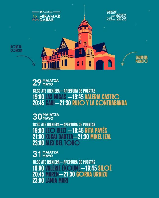 ⌚🗓️ Tic, TAC ,tic, TAC ‼️

Ya ha empezado la cuenta atrás para la segunda edición del festival #CaixaBankMiramarGauak. Una cita de lo más especial que tendrá lugar los días 29, 30 y 31 de mayo en uno de los lugares más emblemáticos de Donostia: el Palacio Miramar✨✨🎶

Un cartel de lujo, dos escenarios y una oferta gastronómica de lo más especial. ¿Qué más se puede pedir?

Más información y 🎟️entradas 👉🏽 miramargauak.com

@xperiencecaixabank