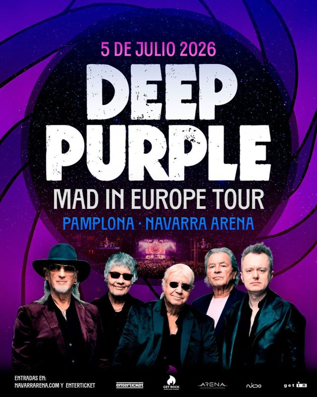¡Ya están a la venta las entradas para el concierto de DEEP PURPLE en Pamplona!

La legendaria banda de rock recalará en el Navarra Arena el 5 de julio en el marco de su tour “MAD IN EUROPE”.

🎟️Entradas en⬇️
 enterticket.es y navarrarena.com
@deeppurple_official 
@navarrarena 
#MadInEurope2026